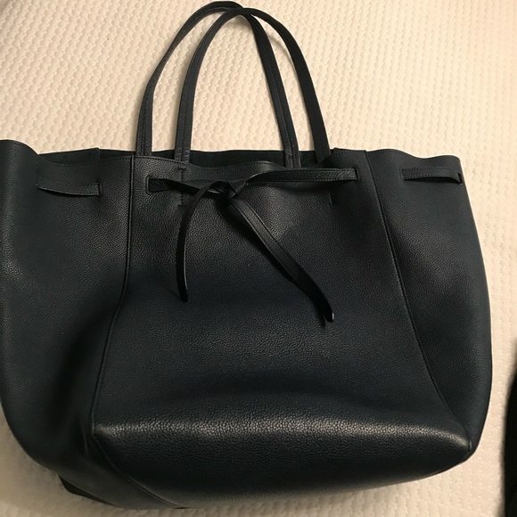 Celine Handbags - Celine Medium Cabas Phantom Tote w belt; navy blue (Authentic)
